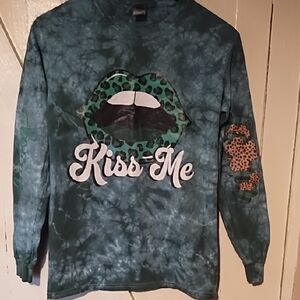 Gildan Green Tie-Dye Irish Long Sleeve Shirt EUC Size Small. Heavy Cotton.